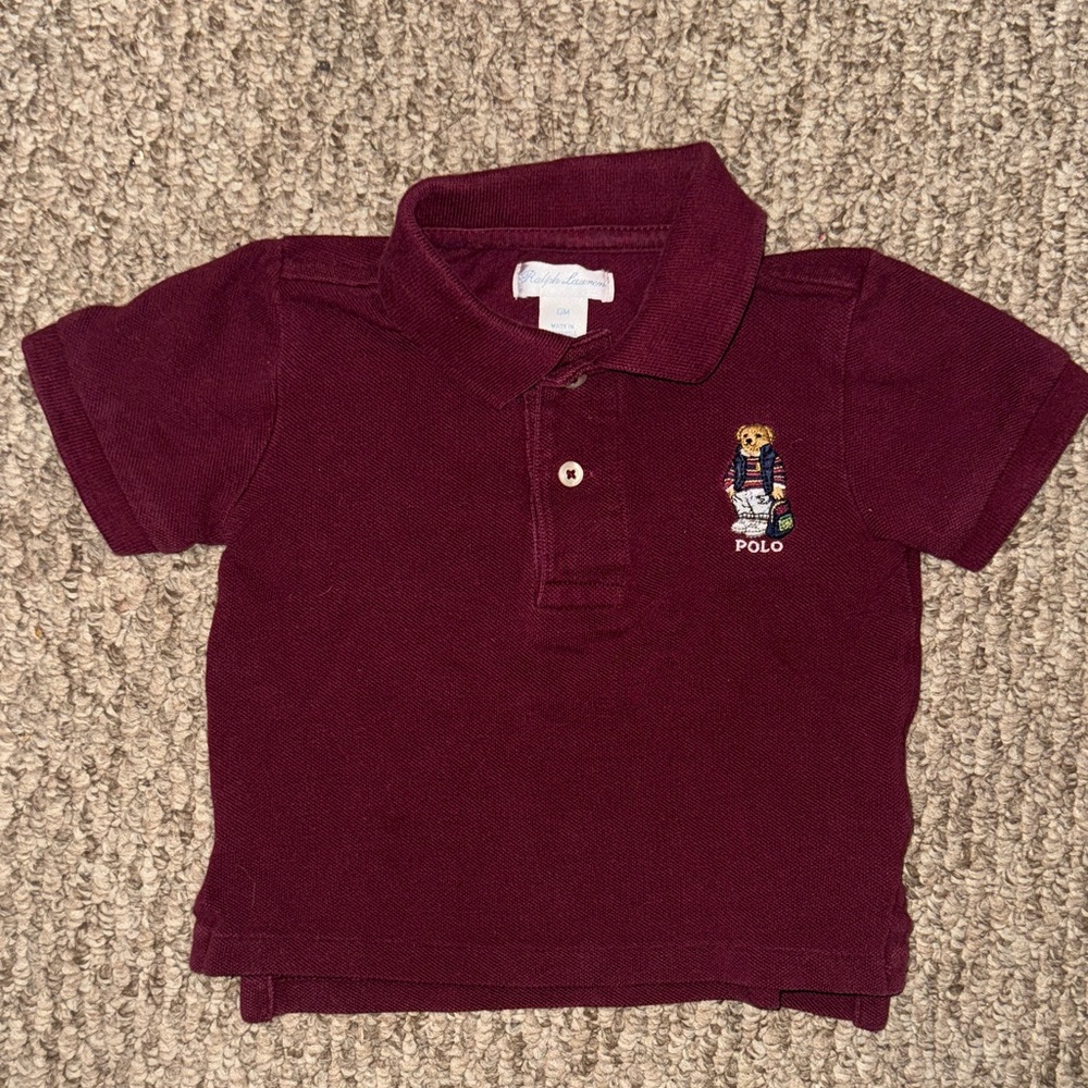 Ralph Lauren Maroon Teddy Bear Polo Oxford Tee Size 12m